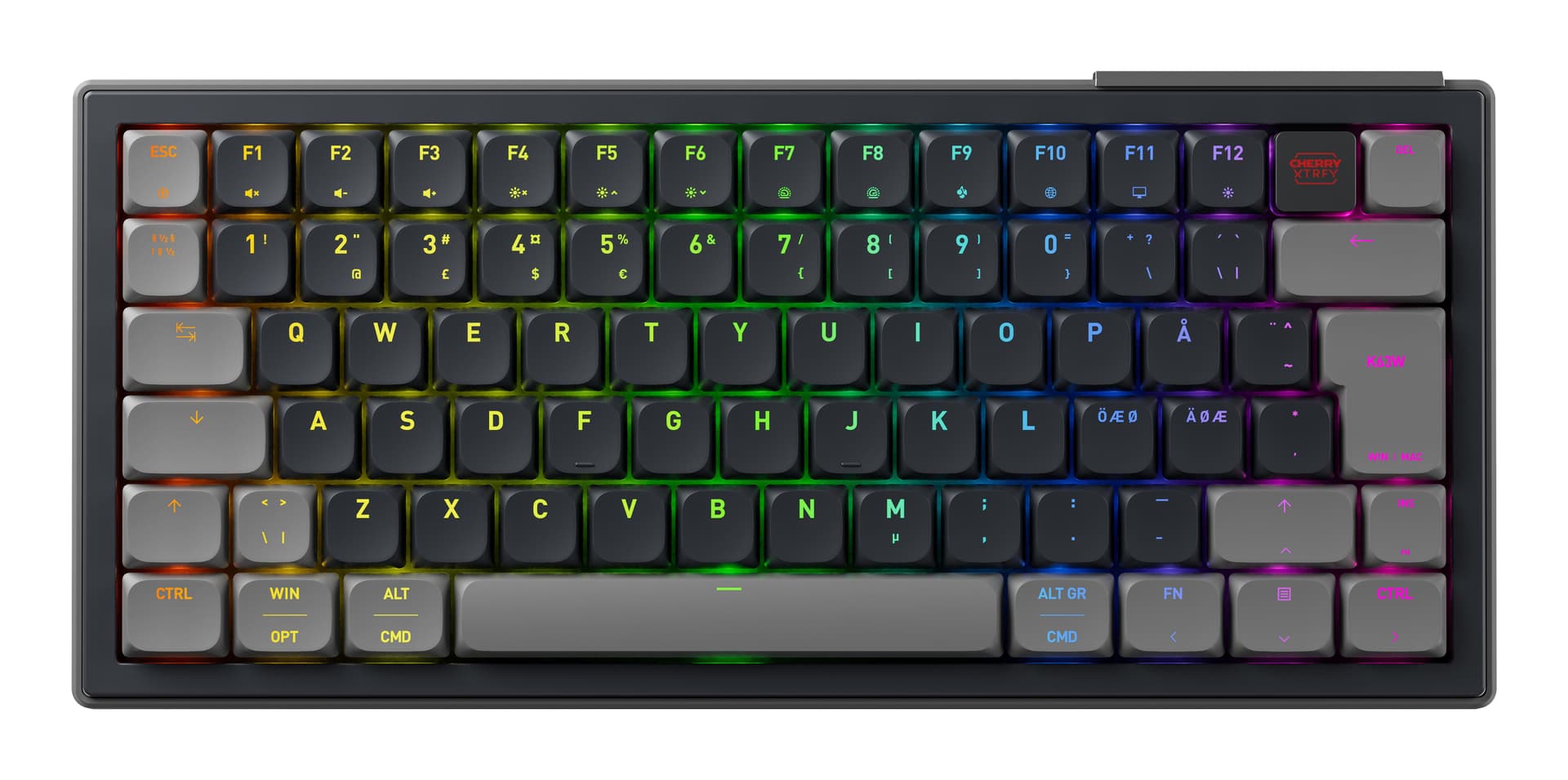 CHERRY XTRFY K63W Pro Compact Ultra-Wideband tastiera Universale Ultra-wideband [UWB] + USB QWERTY Nordic Nero, Grigio (K63W PRO COMPACT ULTRA-WIDEBAND - CHERRY MX LOW PROFILE 2.0 RED PA) - Versione Tedesca
