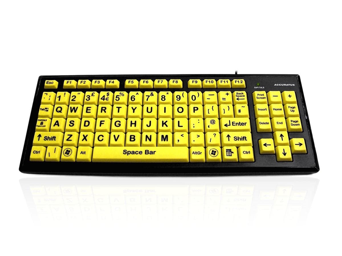 Accuratus Monster 2 tastiera Universale USB QWERTY Inglese UK Nero, Giallo (Accuratus USB upper case Hi-Vis Monster keyboard has a Black on Yellow HiVis double sized [24mm x 24mm] keys- ideal for the partial sighted. Includes integrated passive 2 por