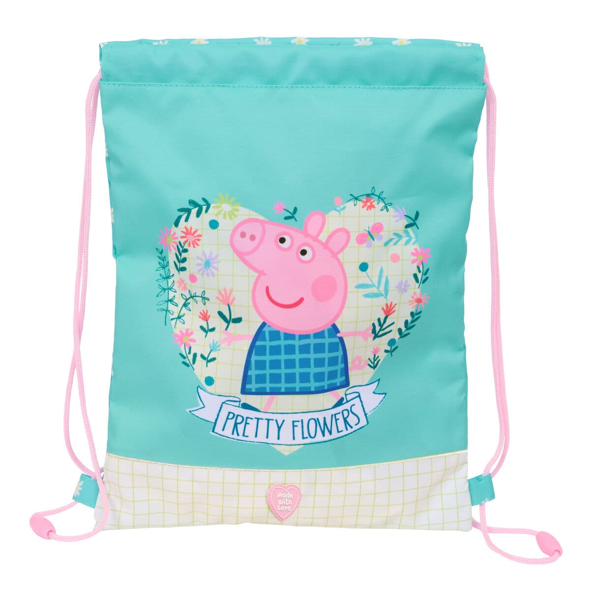 Zaino con cordini Peppa Pig fiori giallo menta 26 x 34 x 1 c